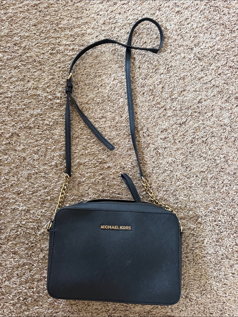 Michael Kors Black Leather Crossbody with Gold Hardware